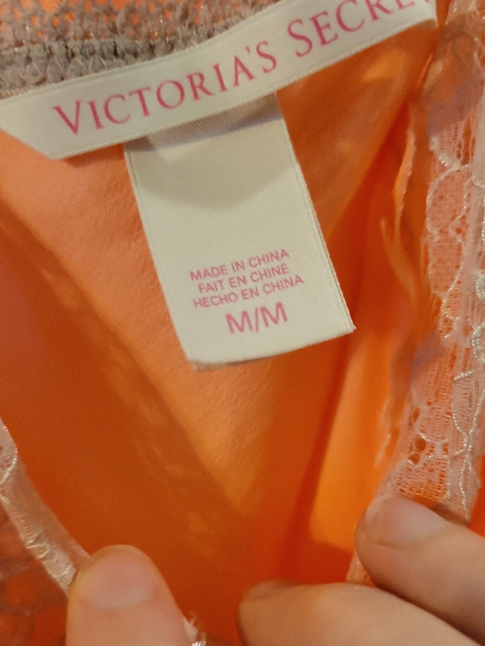 NWOT Victoria's Secret Coral Peach Satin Lace-Trim Chemise & Bikini Set MEDIUM - Picture 4 of 6